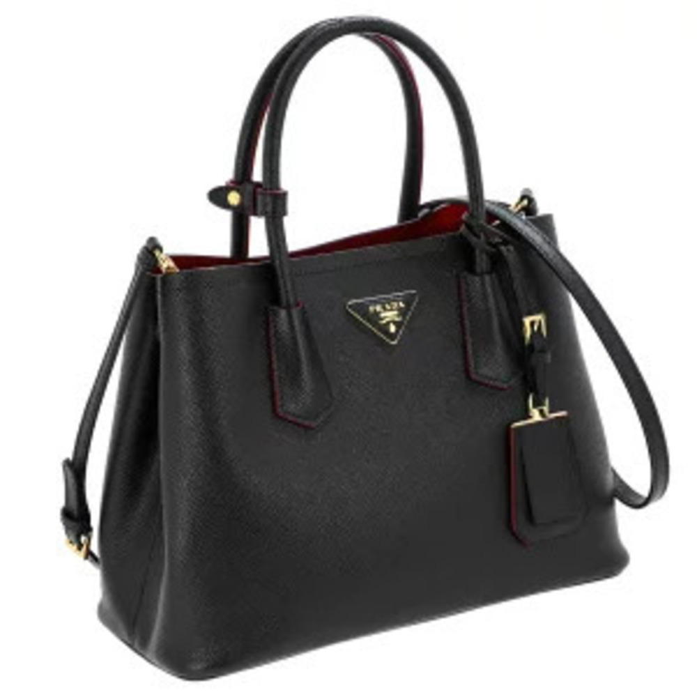 Prada Saffiano Cuir Double Shoulder Bag black